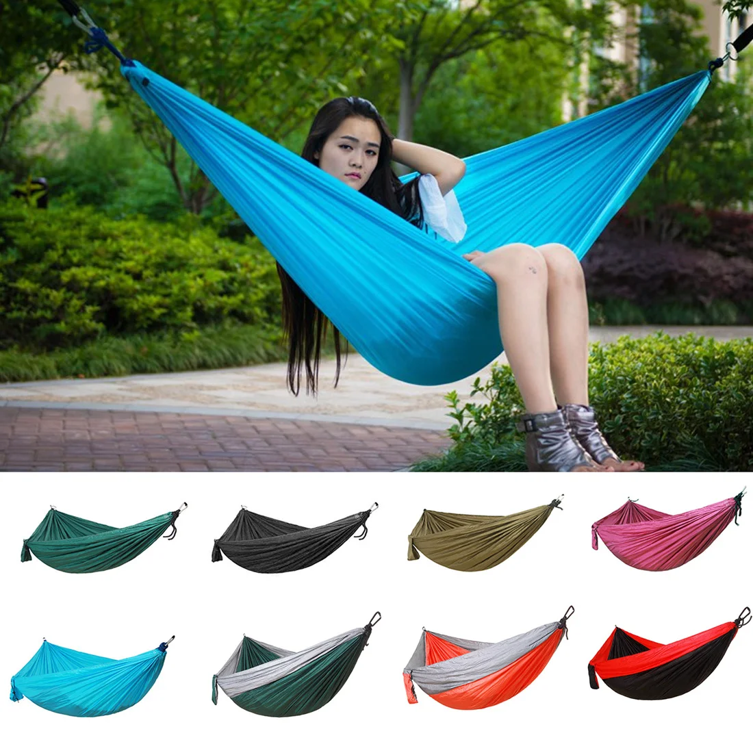 Single Double hammock Nylon hanging bed durable ultra-light Sleeping Bed Swing Outdoor Camping Travel 2 Persons With Carry Bag |