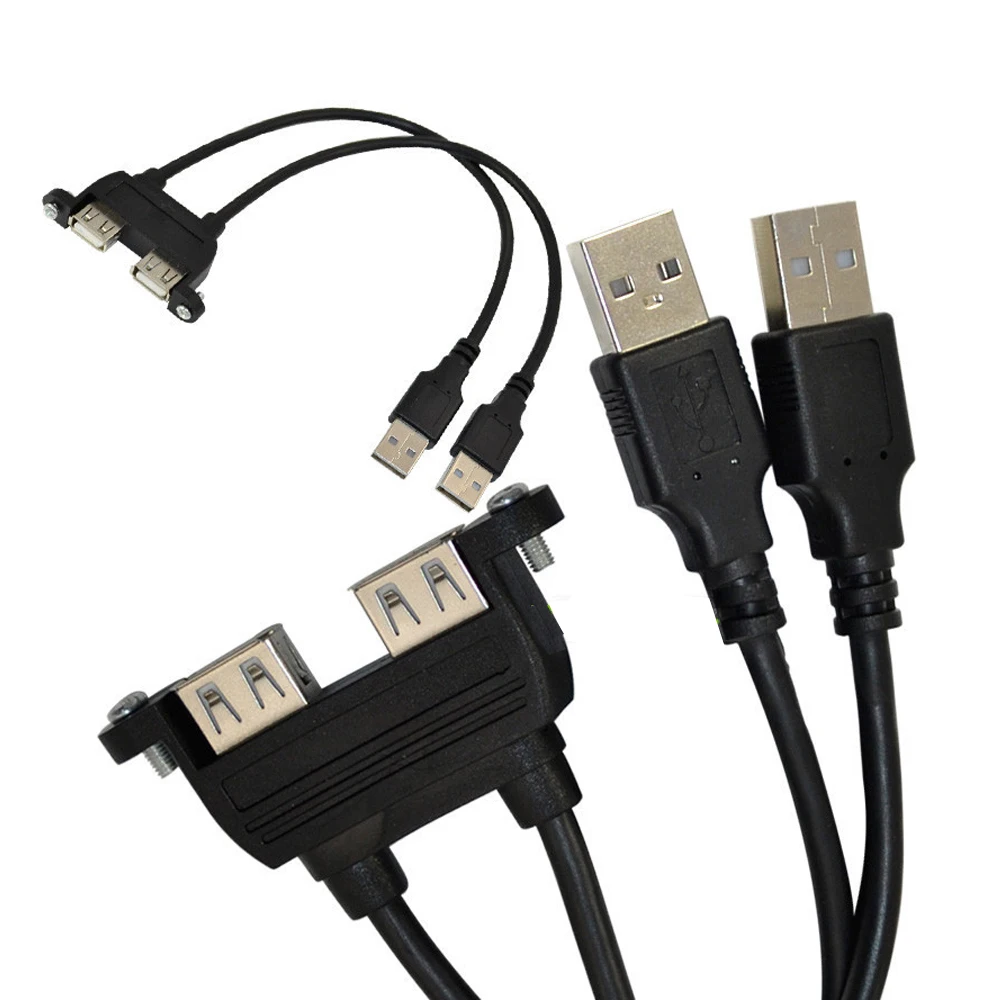 

50cm Dual USB 2.0 A female panel mount to 2 USB A male extension cable