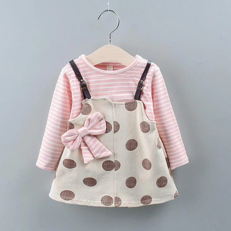Новинка модное платье для маленьких девочек детская одежда в горошек с бантом