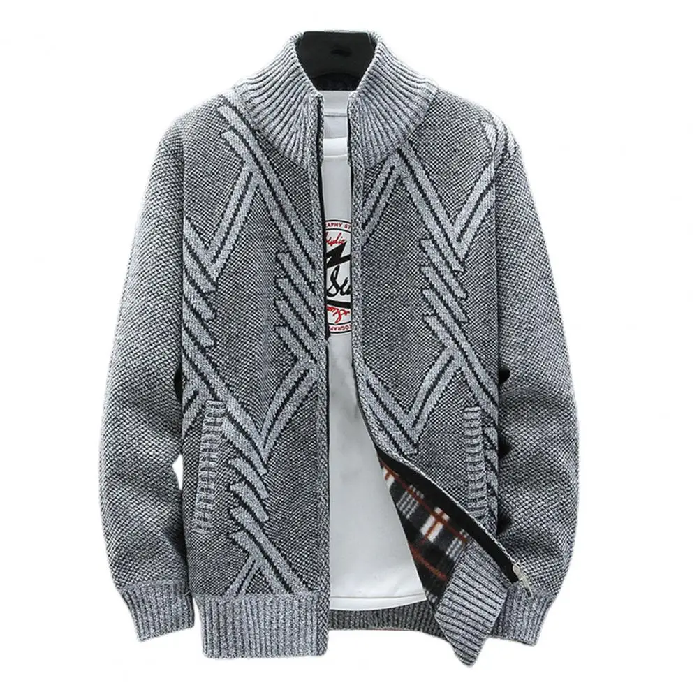 Мужской трикотажный кардиган с длинным рукавом геометрическим