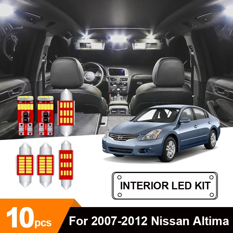 

10 x White No Error LED Light Map Dome Trunk Step Light Bulbs Package Kit For 2007-2012 Nissan Altima Sedan License Plate Light
