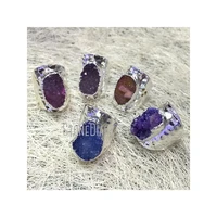 rm938 mix color agates druzy ring silver plated irregular shape ring adjustable