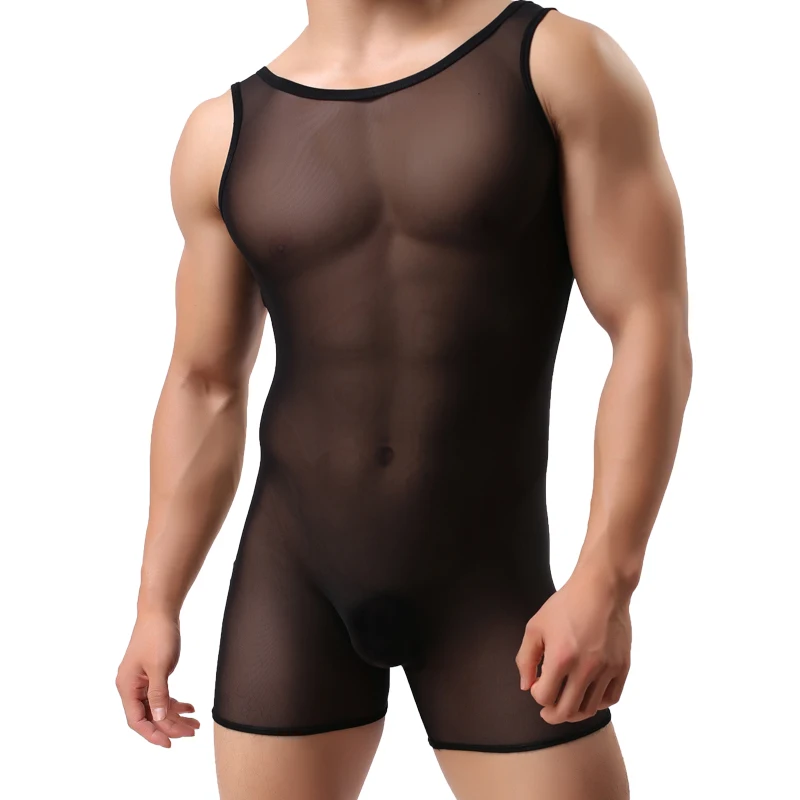 

Men's Bodysuit Shaper High Elastic Fabric Corsets Vest Ice Silk Mesh Transparent Breathable Body Gay Shaper Men Tshirt Tights
