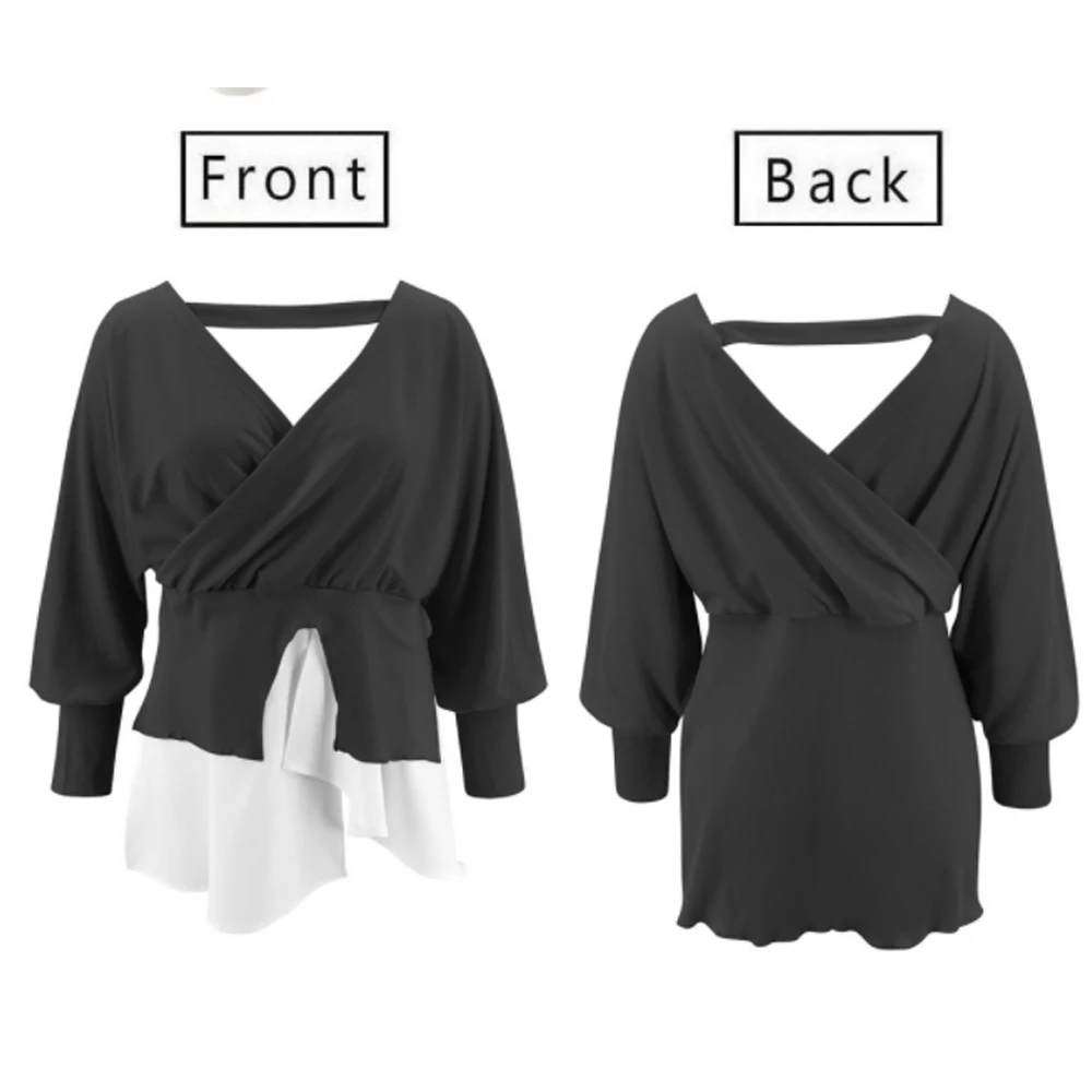 

Fashion Women Long Sleeve Twisted Cross Open Loose Tops Casual female V-neck T-shirt for women top