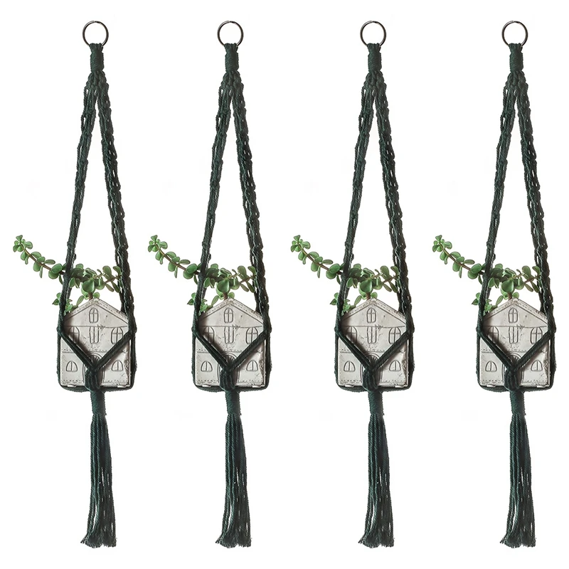 

4PCS Handmade Weave Macrame Plant Hanger Pot Hanger Pot Tray Plant Tray Wall Hanging Baskets Flowerpot