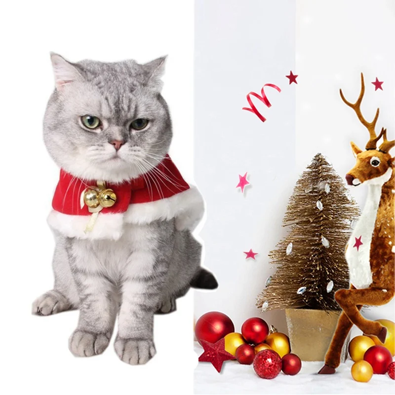 Pet Рождественский костюм накидка с шляпой Санта Клаус плащ/Красный Регулируемый