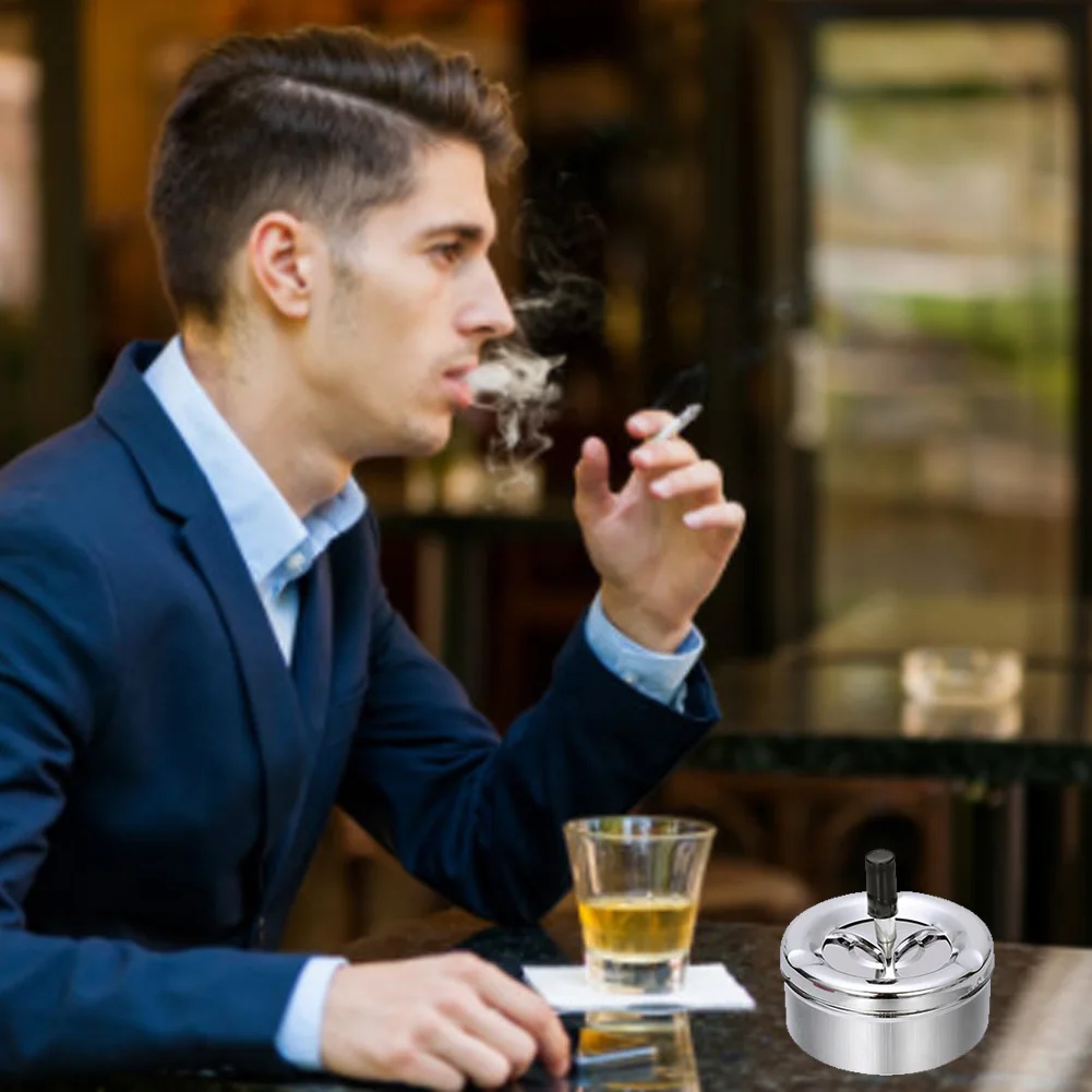 

9cm Diameter Round Ashtray With Lid Stainless Steel Ashtray Beautiful Modern Rotary Ashtray Wind Ashtray Metal Ashtray Silver