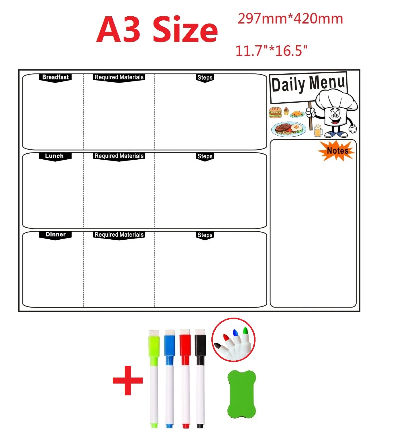 

Magnetic Refrigerator Whiteboard Weekly Menu Planner Grocery Shopping List Dry-Erase Meal Board for Fridge Kitchen Notepad MEMO