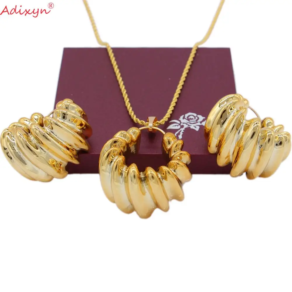 

Adixyn Rose Gold Color Jewelry Sets Hollow Luxurious Round Necklace&Earring&Pendant For Women/Girls Birthday Party Gift N10163