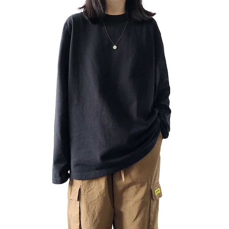 

Women Casual Oversized O-Neck Shirts Solid Long Sleeved T-shirts for Women Spring/Autumn Tops Streetwear Fashion Female Clothes