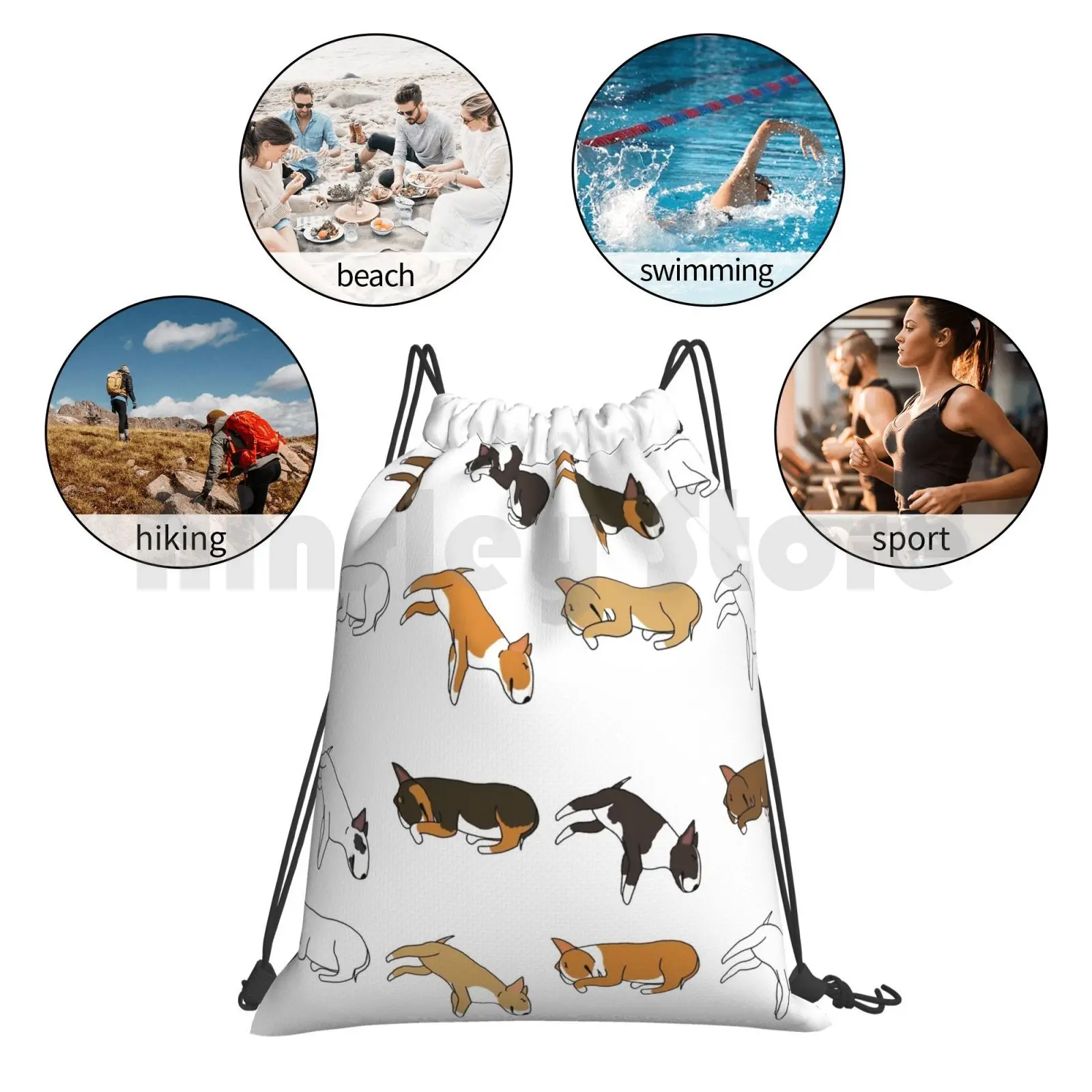 

Lazy Bull Terrier-White Backpack Drawstring Bag Riding Climbing Gym Bag Dogs Hond Bull Bullies English Bull Terrier Terrier