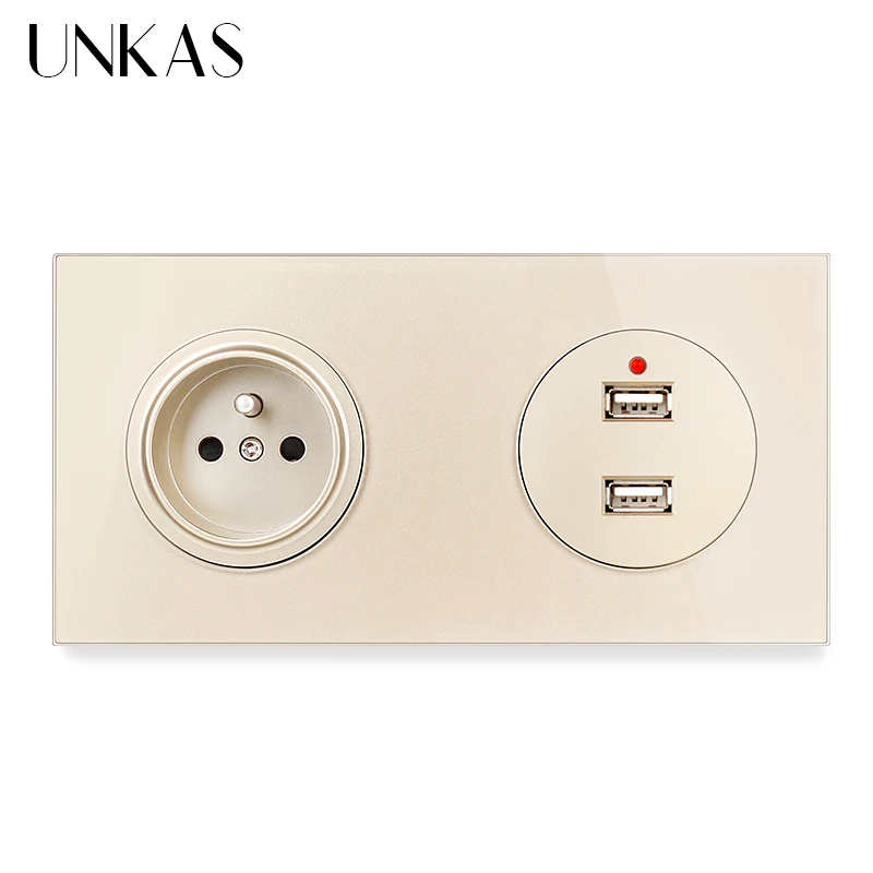 UNKAS двойная французская розетка + совместимому с HDMI USB светодиодный ТВ RJ11 телефон