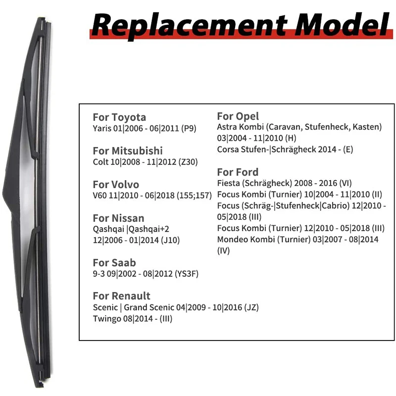 

OGE Rear wiper blades For Fiesta 6/Astra H 2004-2010 Rear wiper Rear wiper 300mm