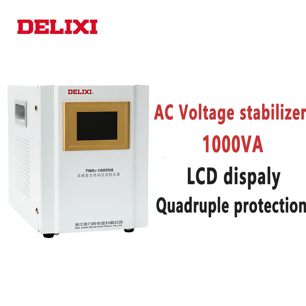 

Бытовой стабилизатор напряжения DELIXI, 1 кВт, входное напряжение 150-250 В, выходное напряжение 220 В, высокоточный автоматический регулятор напря...