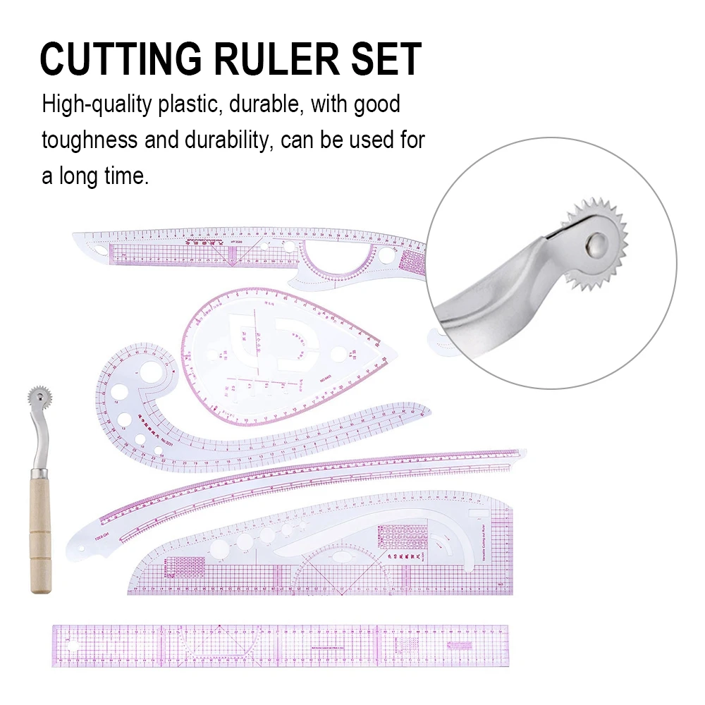 

7PCS Ruler Tailor Measuring Kit Clear Sewing Drawing Ruler Yardstick Sleeve Arm French Curve Set Cutting Ruler For Clothes