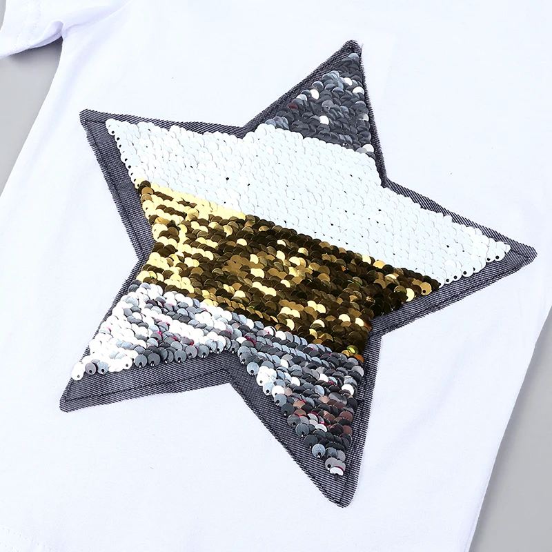 Детская футболка для мальчиков летняя модная с блестками и принтом звезды топы