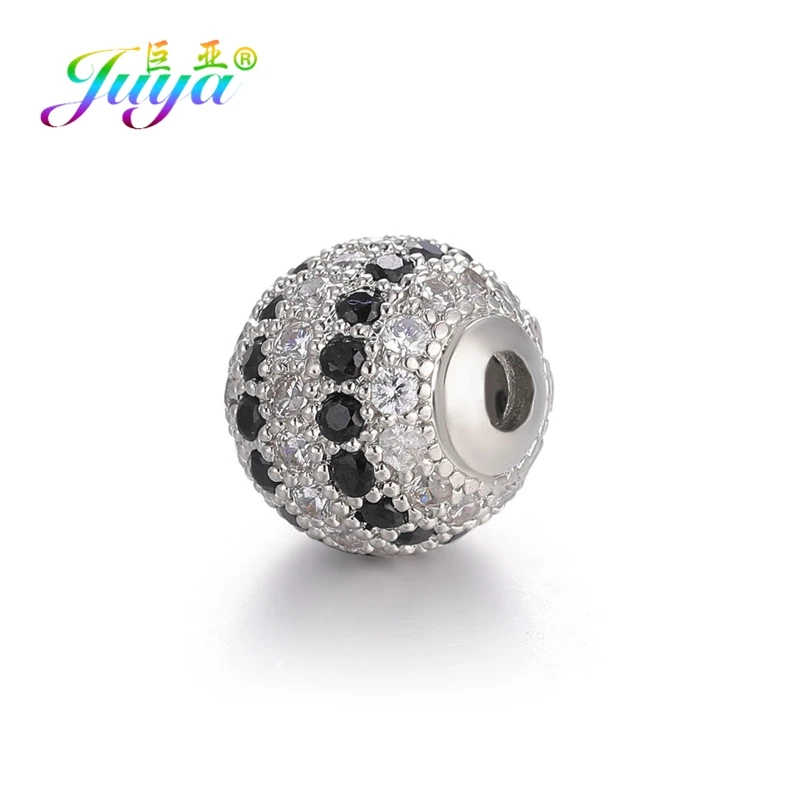 10mm White GoldBlack Juya DIY ювелирные изделия металлические бусины микро паве циркон 10 мм Starburst круглый шар бусины для женщин мужские украшения из бисера Изготовление - Цвет: 10mm White GoldBlack