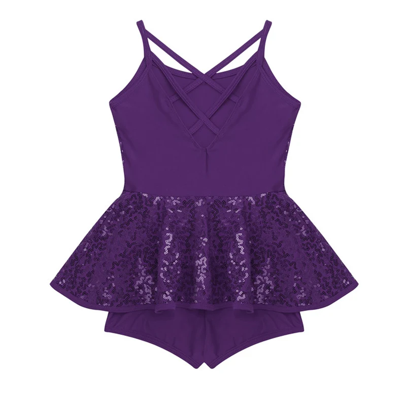 Балетная юбка без рукавов с блестящими пайетками перекрещивающимися на спине