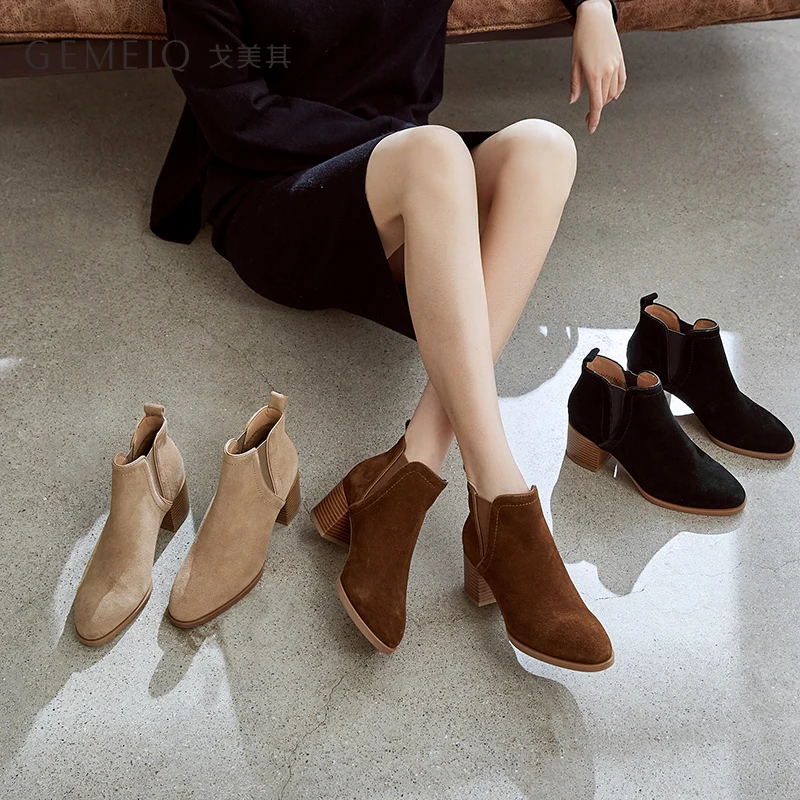 GEMEIQ/ботинки из натуральной коровьей замши женские зимние ботинки на высоком