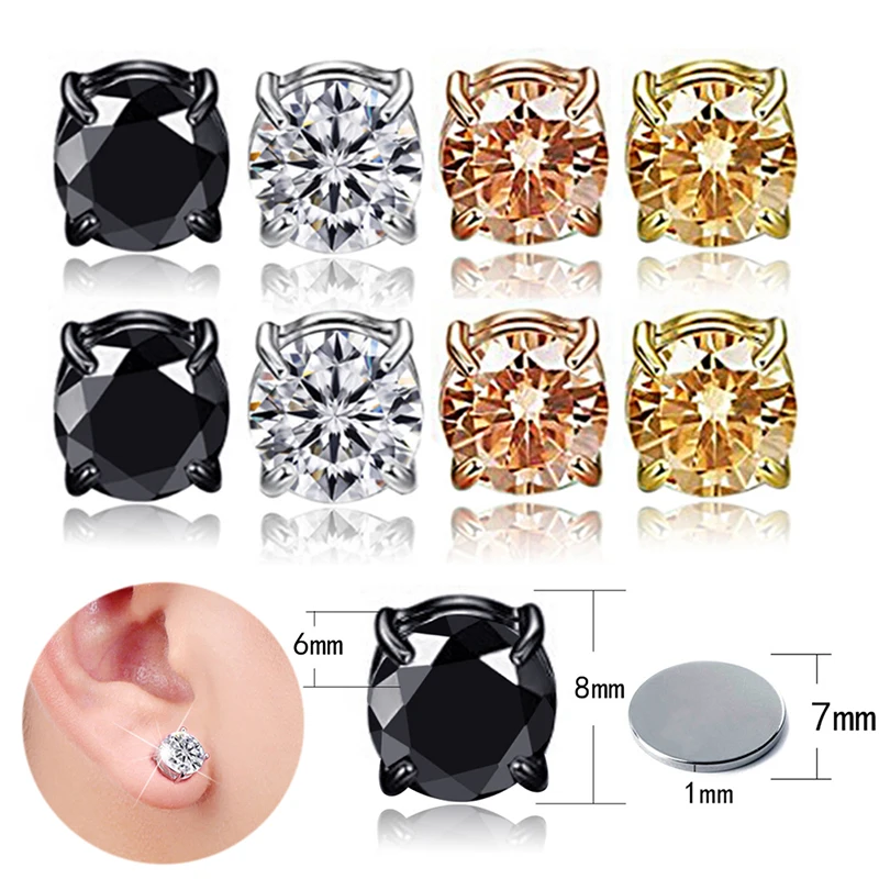 

1pcs Magnetic No Piercing Zircon Stud Earings For Women Men Kids No Hole Crystal Ear Studs Jewelry Magnet Earring