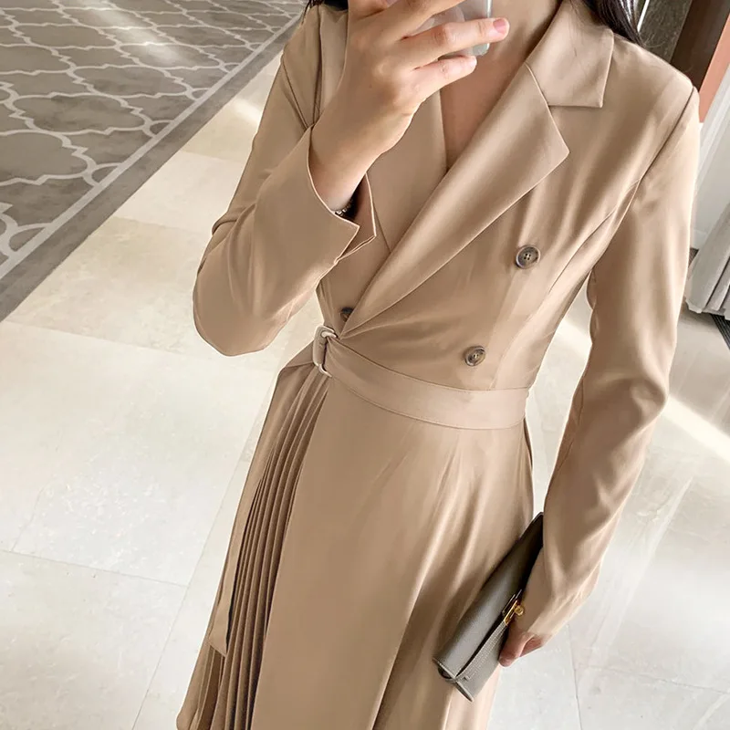 Женское платье с длинным рукавом вертикальное асимметричное плиссированное