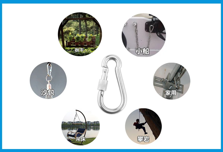 

2PCS M8*80mm Multifunctional SS304 Spring Snap Carabiner Quick Link Lock Ring Hook snap shackle Chain Fastener Hook