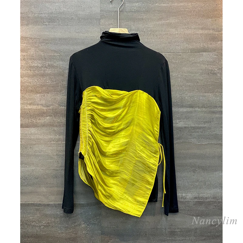 

Женская водолазка с длинным рукавом, кружевная контрастная Футболка в Корейском стиле, осень 2020