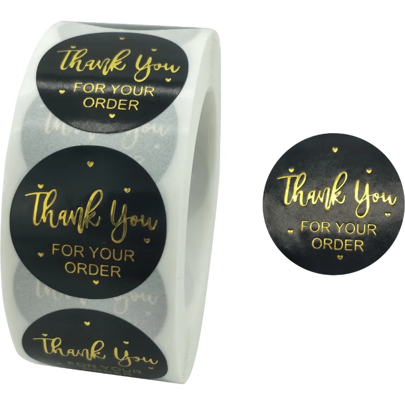 

500pcs/roll Pink Black Bronzing Thank You Stickers Seal Labels Non-film Envelope Gift Wedding Decoration