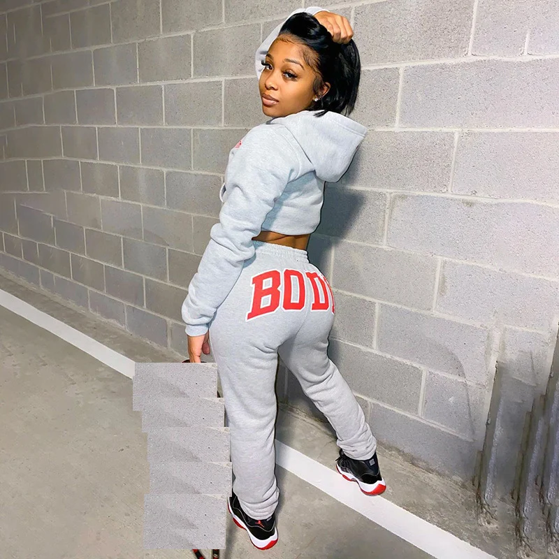 

women casual letter print hoodie two pieces set