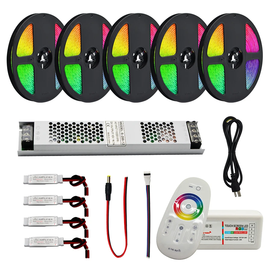 Светодиодная лента 5050 водонепроницаемая RGB RGBW RGBWW светодиодный гибкий ленточный лента+ пульт дистанционного управления RF 2,4G+ блок питания 12 В постоянного тока