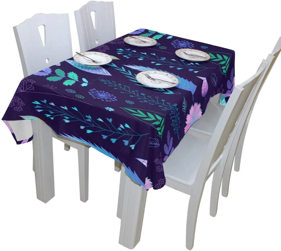 Синяя фиолетовая прямоугольная скатерть с цветочным узором для свадебной