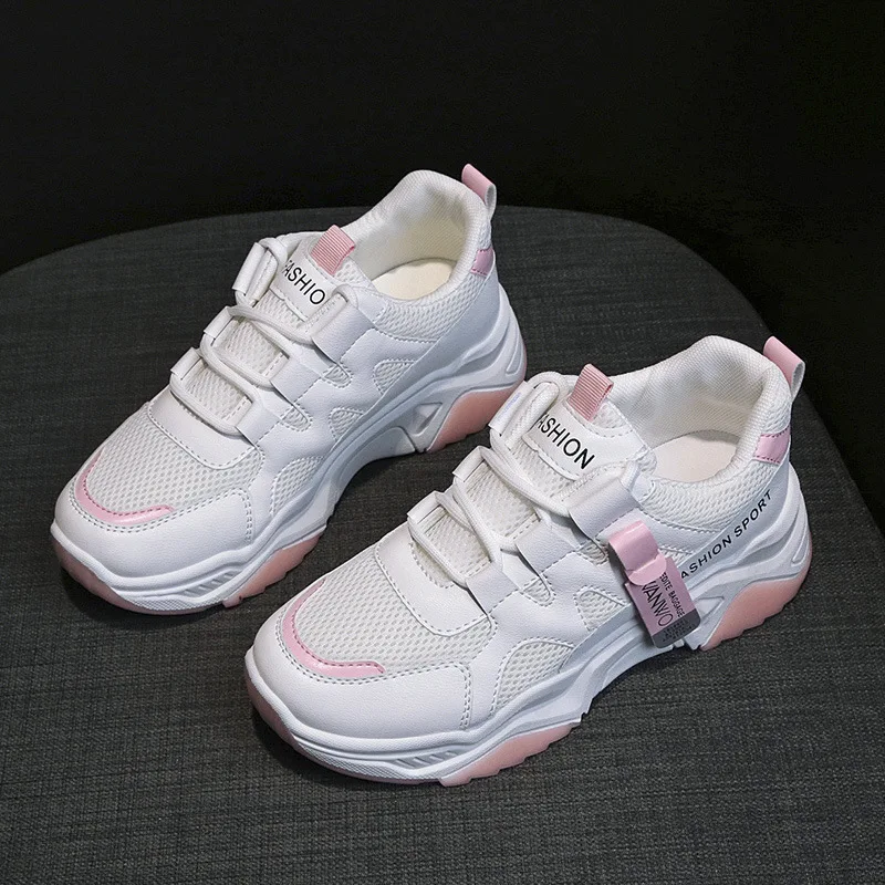 

Korean Version of Sports Shoes Women New Lace-Up Student White Shoes Mesh Breathable All-match Women Ins Women Sneakers Trend