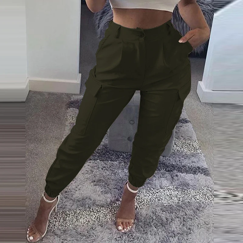 Брюки-карго Женские однотонные на пуговицах Элегантный Модный повседневный