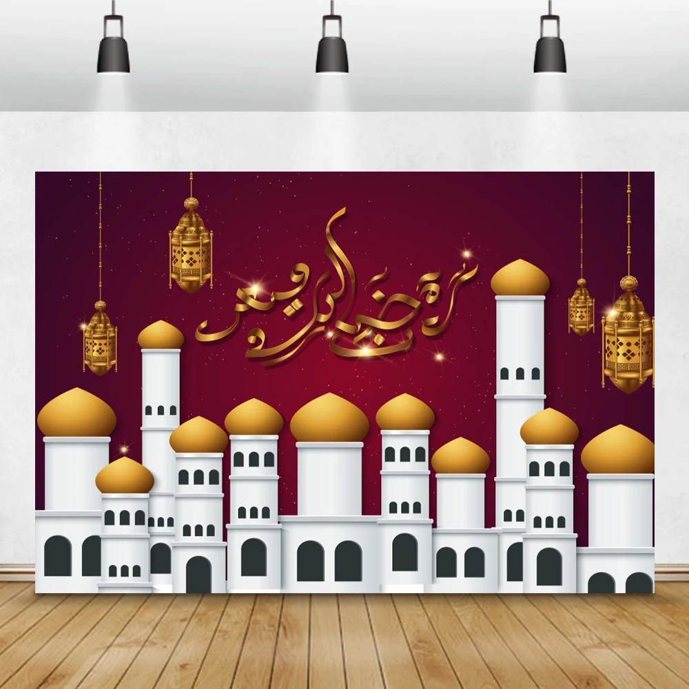 Laeacco Eid Mubarak фоны мусульманская мечеть полумесяц звездное небо Рамадан кареем