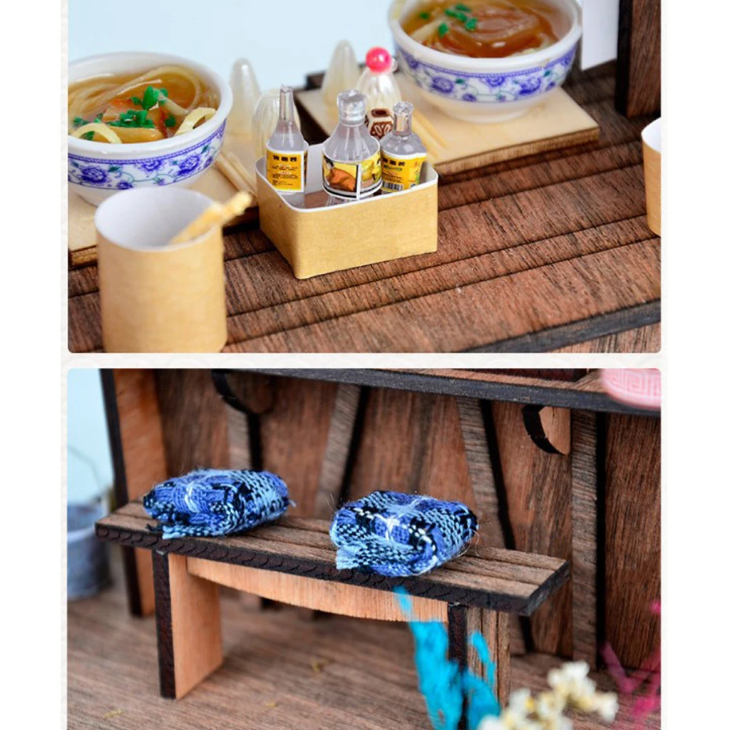 

1/24 DIY деревянный кукольный домик миниатюрные наборы с античным ручным рисунком магазин лапши