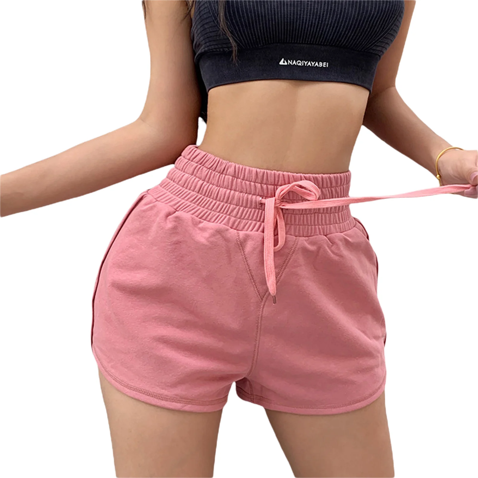 

Women Loose Style Sweatpants, Letters Printed Pattern Elastic High Waist Shorts, Violet/ Green/ Pink/ Black/ Grey