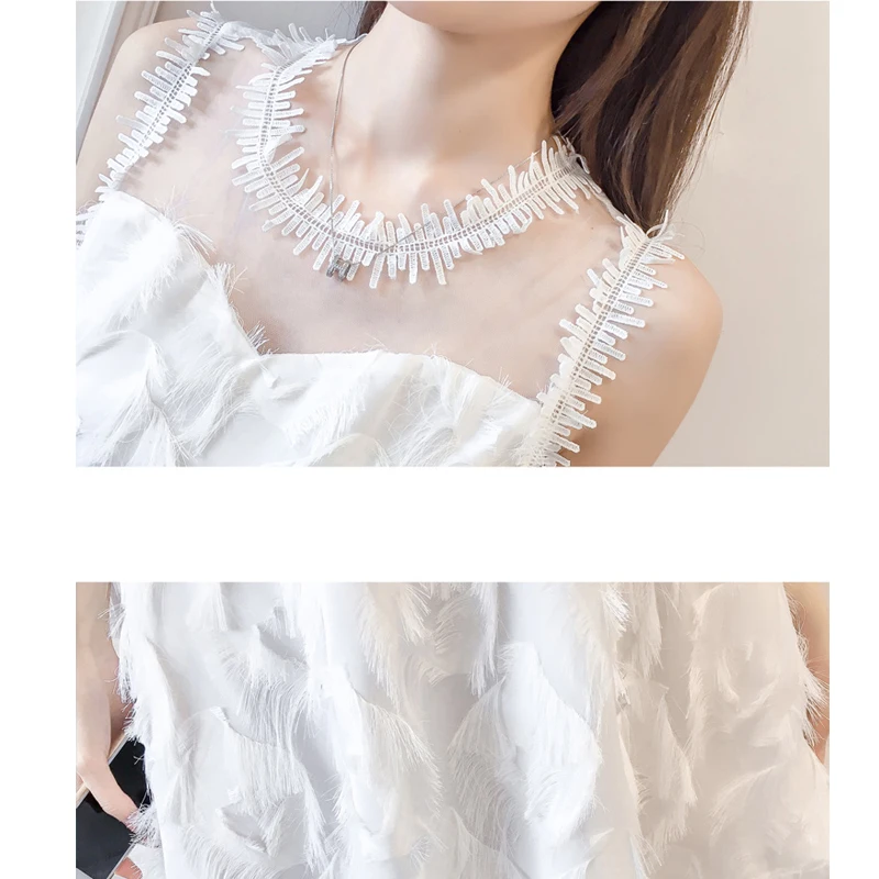

Sexy Spaghetti Strap White Dress Women 2021 A-line Party Summer Dresses Woman Feather Tassel Embroidery Lace Mini Dress 13718