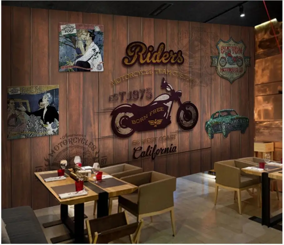 Заказ росписи 3d фото обои кафе бар ретро мотоциклетные рабочие домашний Декор