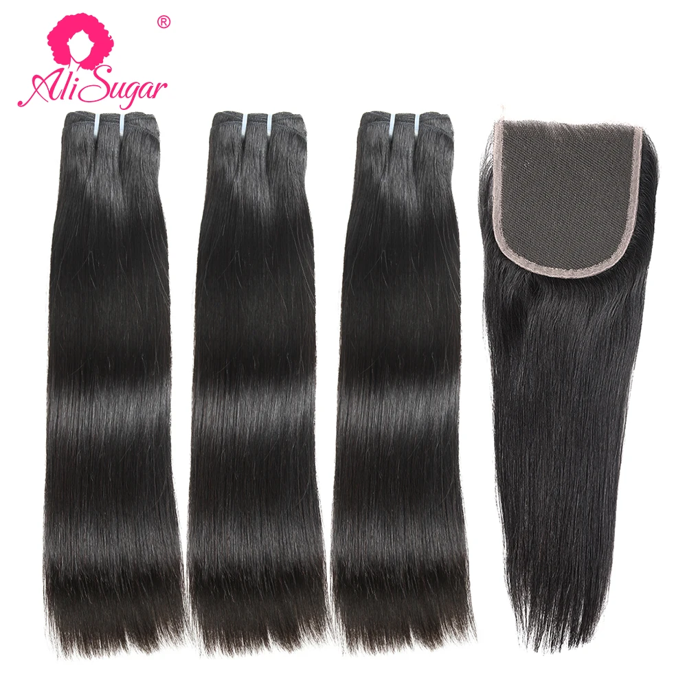 Ali Sugar натуральные волосы перуанские прямые 3 пряди застежкой 4*4 Кружева