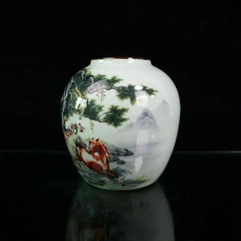 Китайская старая фарфоровая Пастельная банка с рисунком обезьяны из сосны