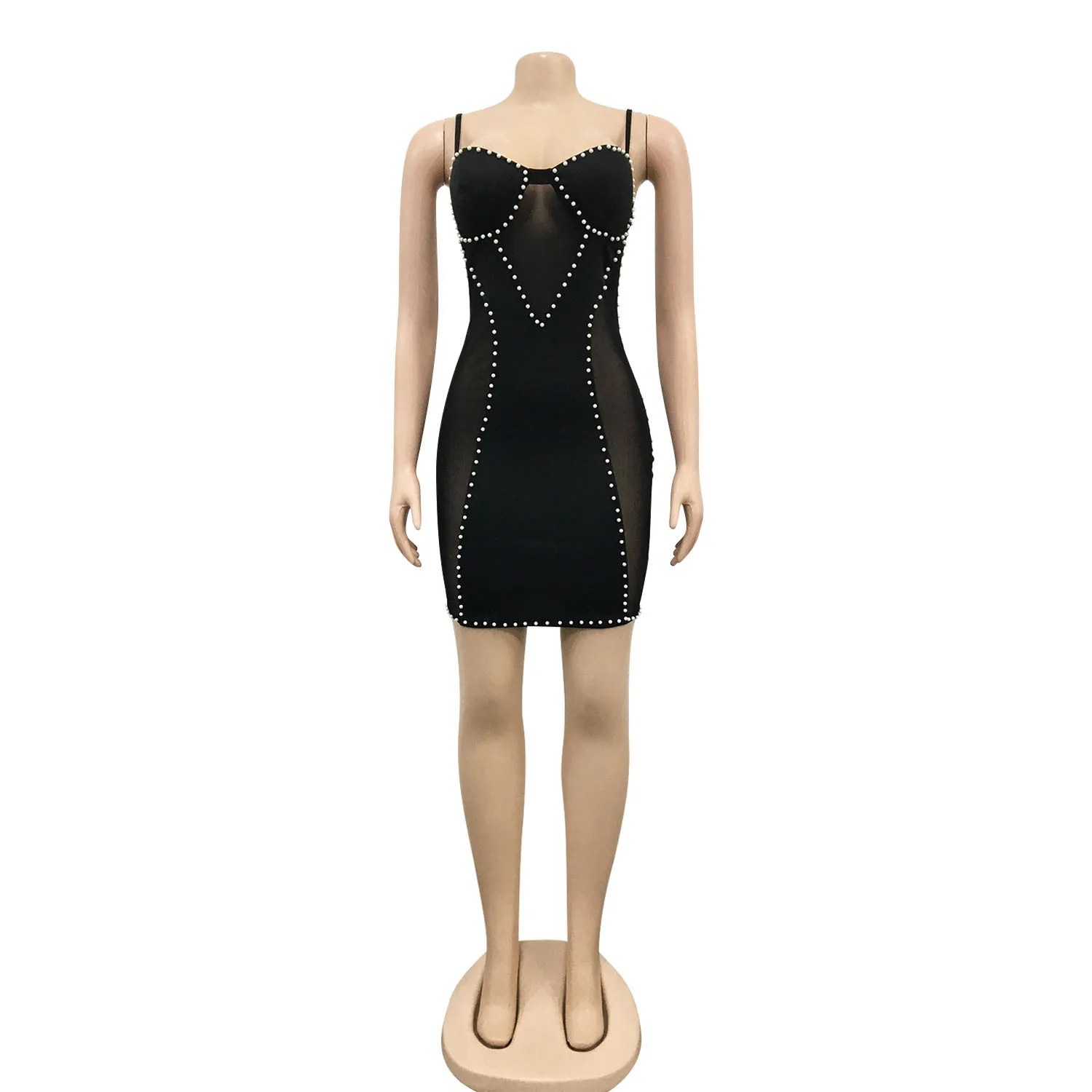 

Sexy Women Mesh Beading With Zipper Dresses Fashion Patchwork Bodycon Dress Party Club Dress