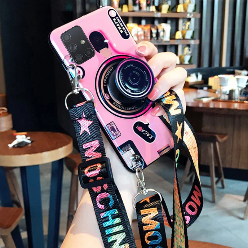 

For Samsung Galaxy A91 A81 A71 A51 Case Fashion Retro 3D Camera Silicon TPU Phone Case For Samsung A70 A50 A42 A22 With Strap