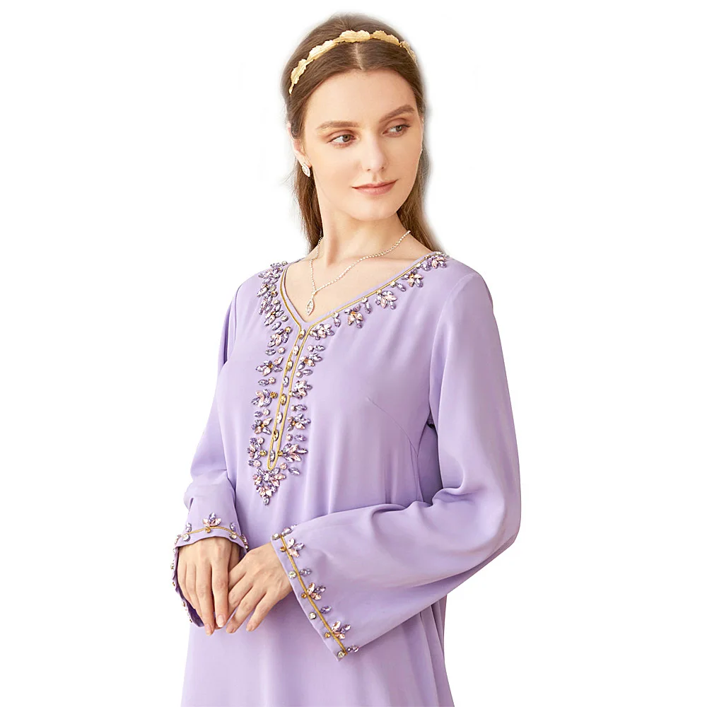 

Female muslim fashion abaya Light luxury purple rhinestone robe Turkish Muslim dress women's clothing islam long dresses MSL814