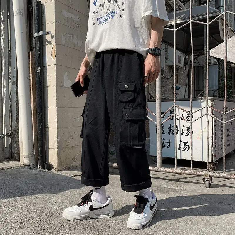 

pants man Autumn new design overalls Korean fashion male straight trousers street handsome wild wide-leg pant lose men clothes