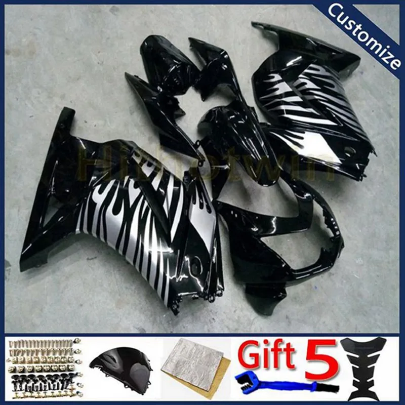 

motorcycle cowl For ZX250R EX250 2008 2009 2010 2011 2012 ZX 250R ABS plastic motor Fairing kit Injection mold silver flames
