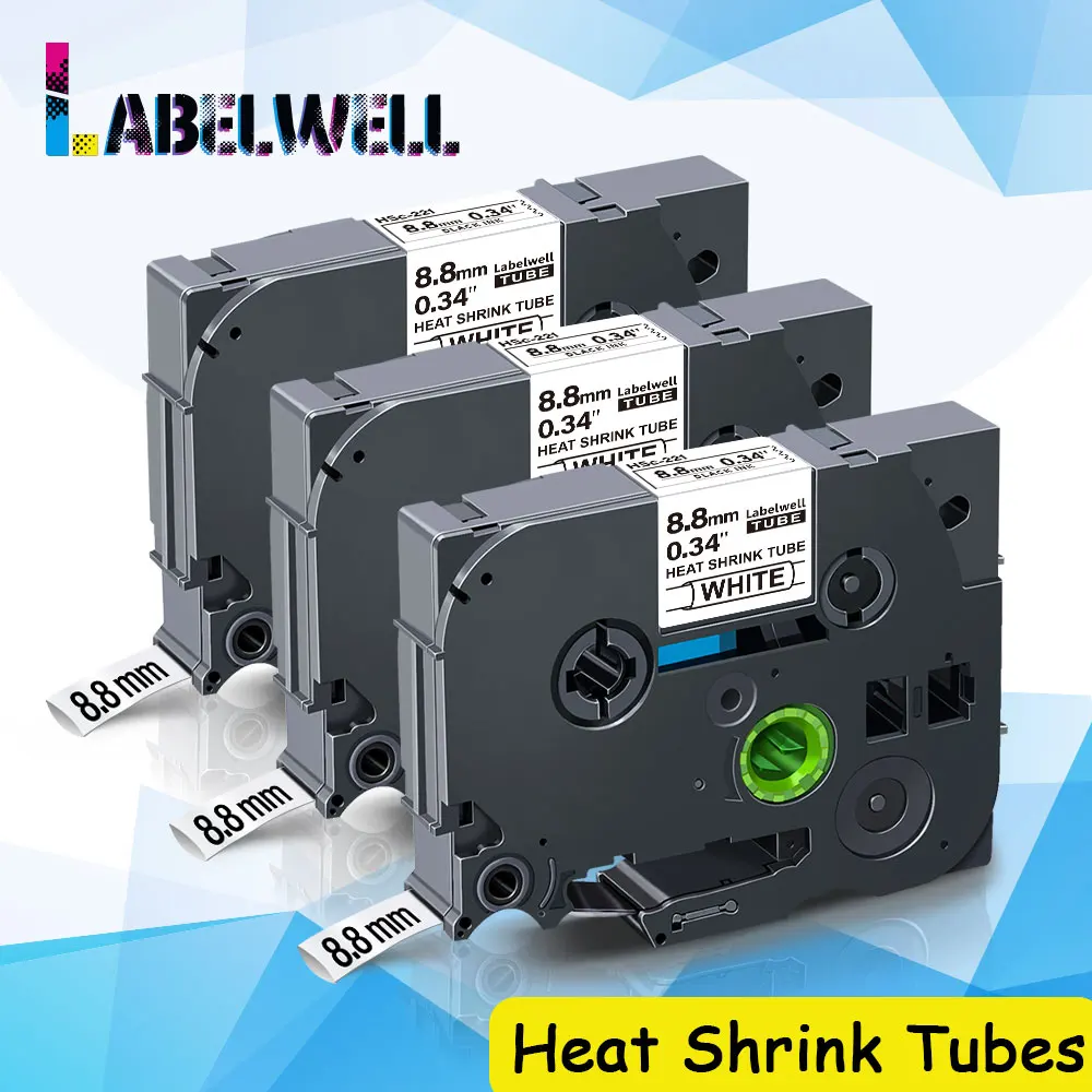 Labelwell 3PK HSe 221 ленты для Brother терм усадочная трубка HSe221 8 мм Ленточные Стикеры P touch
