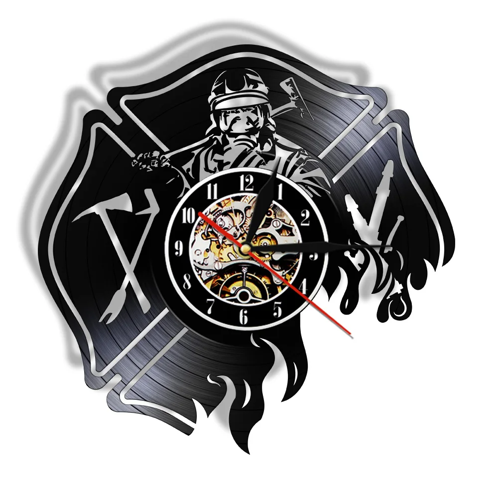 Настенные часы с силуэтами и тенями Fireman Fire Fighter виниловые записью подарки Dept