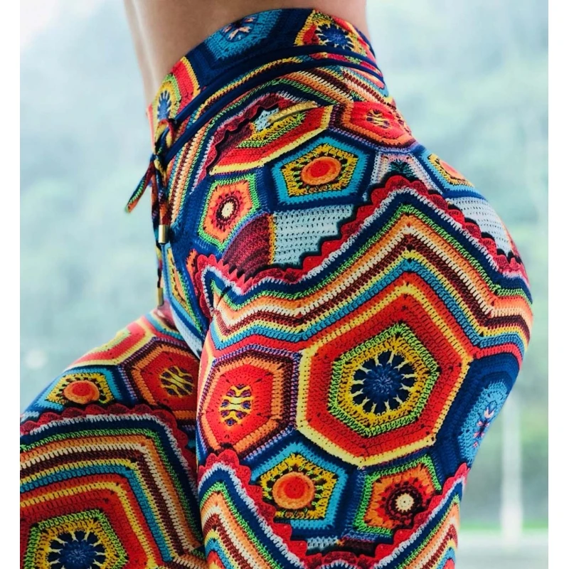 

Mallas coloridas con estampado, Leggings , de cintura alta, transpirables, con feliz flor, 2020