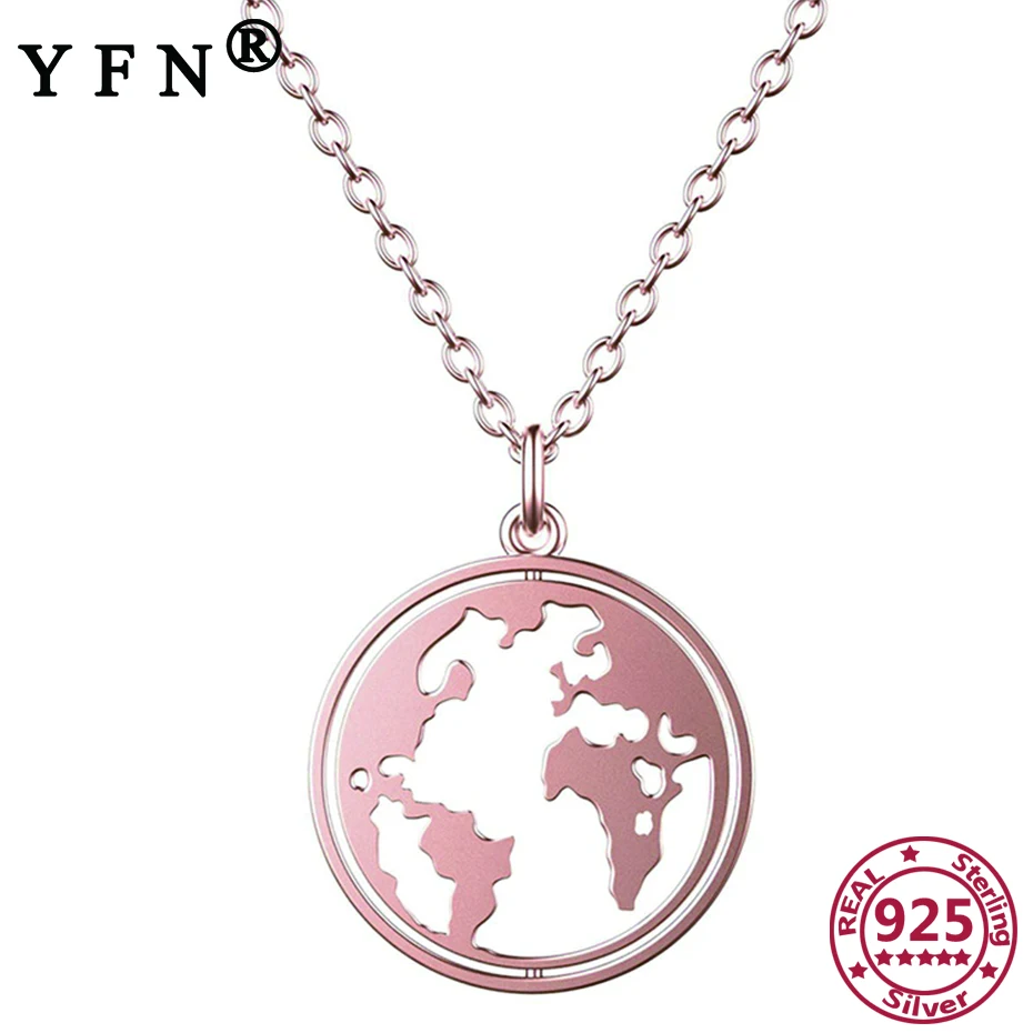 

YFN 925 Sterling Silver Map Hollow Necklaces Women's Jewelry 925 Pendant Necklace Ketting Valentine's Day Gift Mother's Day Gift