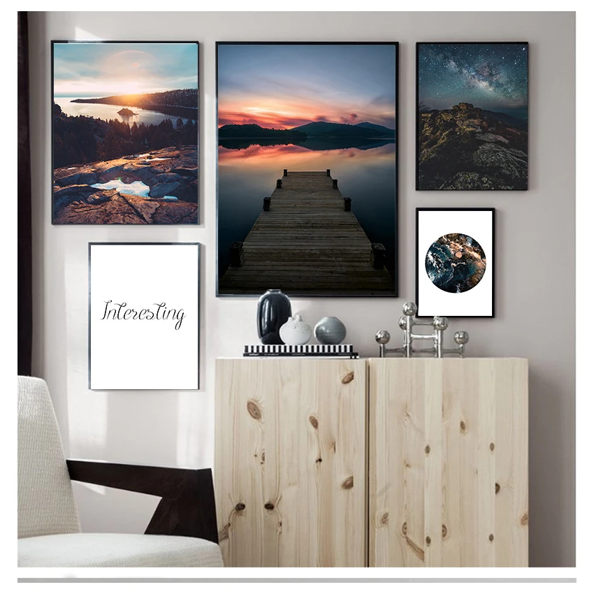 

Wall Art Canvas Painting Nordic Posters And Prints Wall Pictures For Living Room Decor Mountain River Forest Bridge Landscape